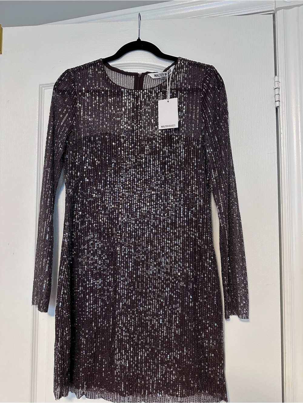 BNWT Walter Baker Plum Sequin Long Sleeve Shift Dress